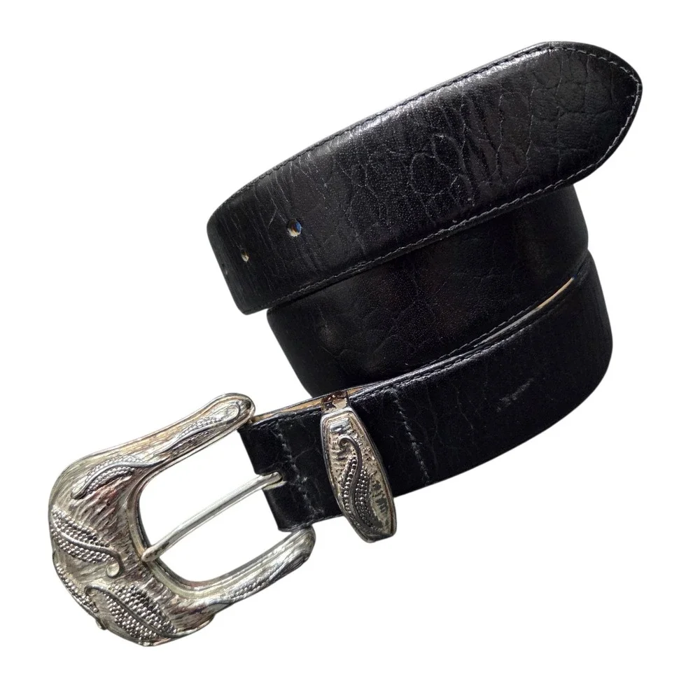 Vintage‎ Linda Allard For Ellen Tracy Black Italian Suede Calfskin Belt Medium